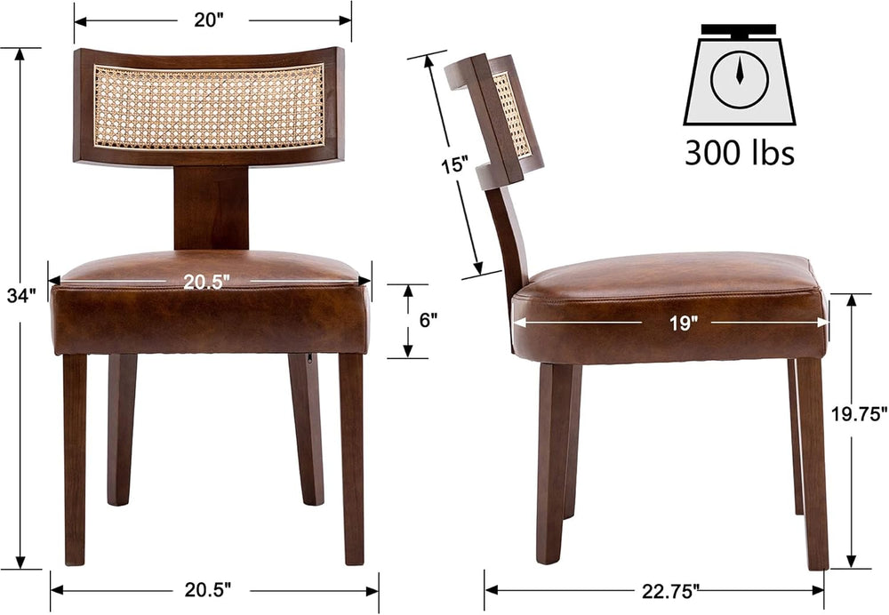 VESCASA Mid Century Modern Rattan Dining Chairs Set of 6, Upholstered Leather...