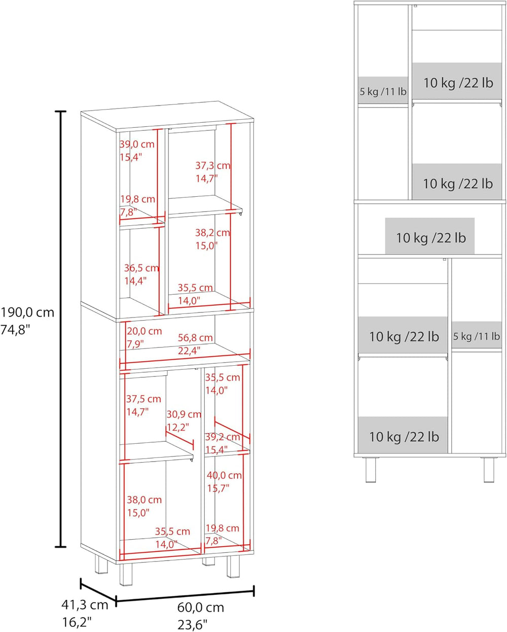 23.6" D* 16.2" W*74.8" H Kitchen Pantry with 4 Shelves, 2 Sing...