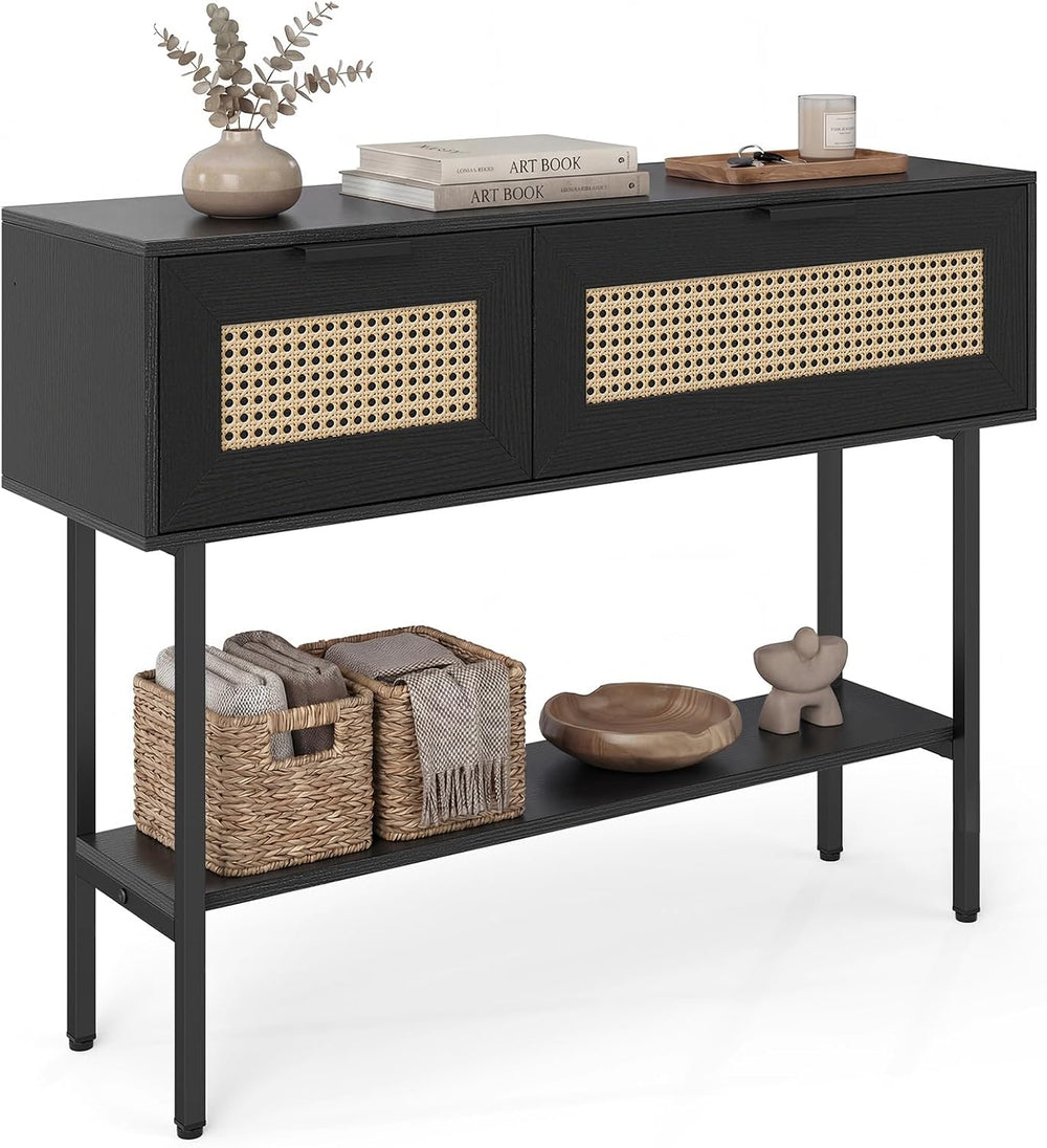 Giantex Rattan Console Table with Storage, 40" Boho Entryway Table w/ 2 ...