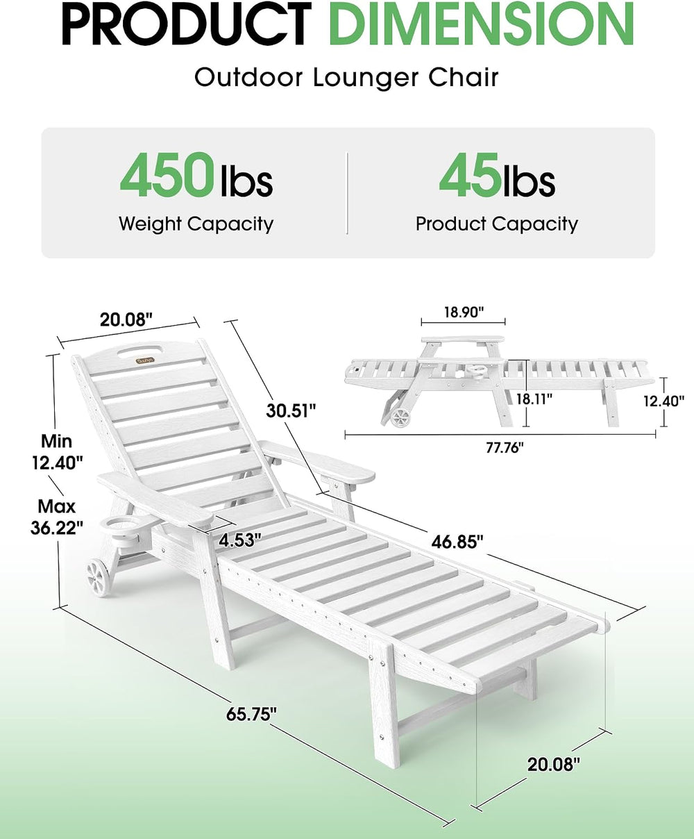 Chaise Lounge Outdoor, Lounge Chair Outdoor with Wood Texture, Adjustable 5-P...