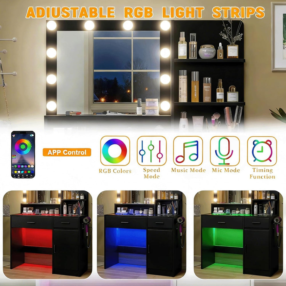 Vanity Desk with Mirror & 10 Lights,Modern Makeup Desk with 2 Drawers,3 L...