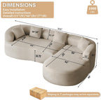 Luxury Modern Tight Curved Back Sofa, 111" Minimalist Style Comfy Couch for Living Room, 4 Seater Modular Chenille Sectional with 4 Throw Pillows,No Assembly Needed,Light Brown(Right-Facing Chaise)