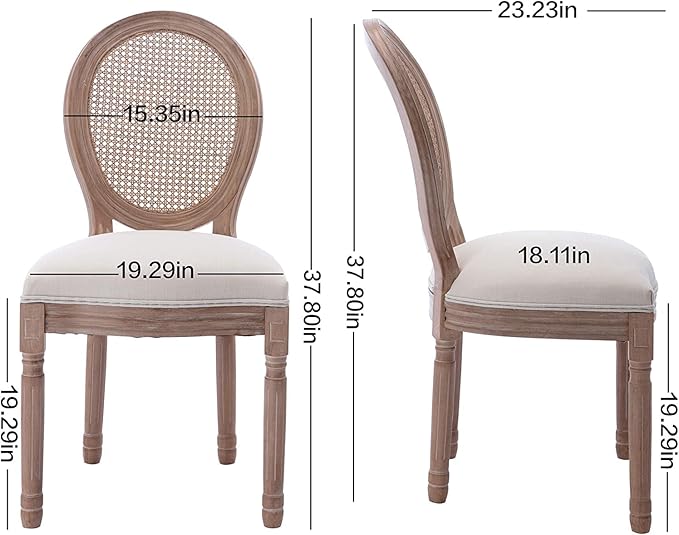 Nrizc French Country Dining Chair Set of 2, Vintage Chic, Upholstered and Carved Wooden Frames, Beige Linen Fabric, Lightweight and Sturdy, Ideal for Dining Room, Kitchen, Living Room, Bedroom