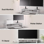 Fenge Monitor Stand with Drawer, 2 Tiers Dual Monitor Riser for Desk, 35 Inch Computer Stand for 2 Monitors, Desk Shelf for Home, Office, Laptop, PC, TV, Printer