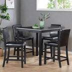 Dining Table Set for 4, 5-Piece Dining Room Table Set with Square Crystal Decoration Table & 4 Upholstered Backrest Chairs, Counter Height Kitchen Sets with Wood Grain & Footrest, Black