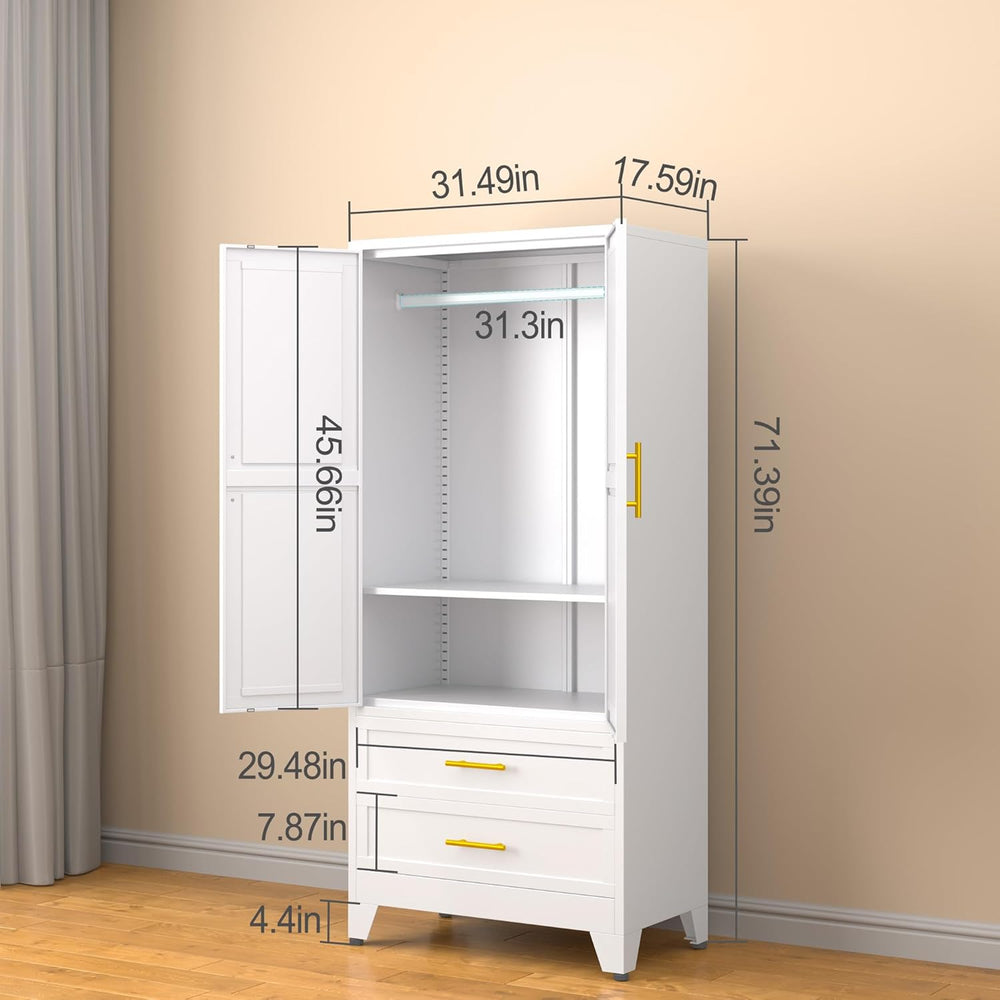 erosoei Metal Armoire Wardrobe Closet, 71 "Metal Clothing Storage Cabine...