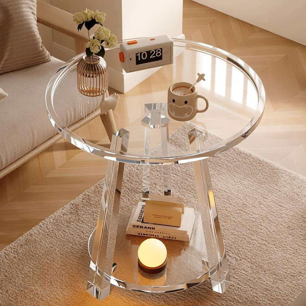 Accent FurnitAcrylic Side Table, 2-Tier Round Clear End Table, Modern Acrylic...