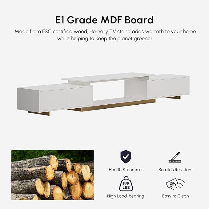 homary Extendable TV Stand for 65–85 Inch TVs, Modern Adjustable Media Console with Storage Drawers, White Entertainment Center for Living Room & Bedroom