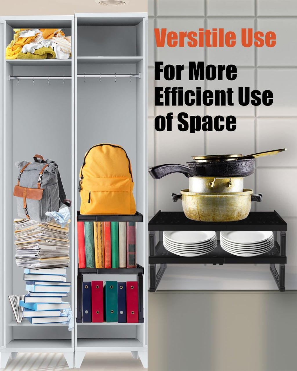 Adjustable Lokcer/Cabinet Organizer Shelf， Adjustable Width and Height, Ideal Locker for School, Office, and Gym Lockers… (Black 2 Pack New Version)