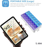 VOFOON Travel Pill Organizer 2 Times a Day, Large AM PM Pill Organizer 7 Day, PU Leather Daily Pill Box Case, Weekly Pill Medicine Organizer for Vitamins Medicine Fish Oils Supplements (L Size)