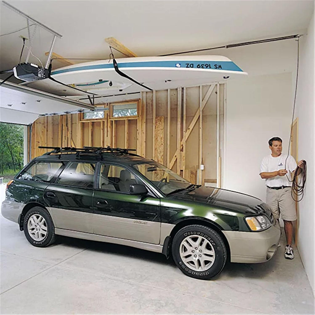 HARKEN Hoister - Overhead Garage Storage 2 Point Hoist System for Bikes, Kayaks, Surf & Paddle Boards (60lb Capacity, 16ft Ceiling) Safe Anti-Drop System, One-Person Operation - 7807.16