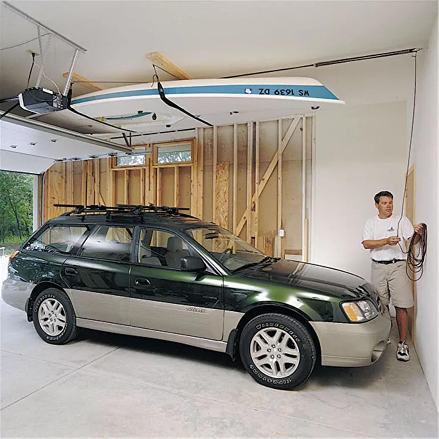HARKEN Hoister - Overhead Garage Storage 2 Point Hoist System for Bikes, Kayaks, Surf & Paddle Boards (60lb Capacity, 16ft Ceiling) Safe Anti-Drop System, One-Person Operation - 7807.16