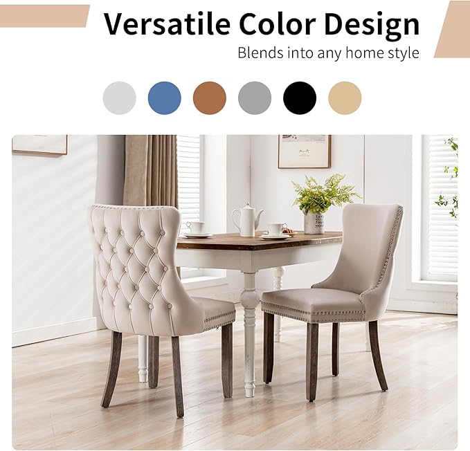 Modern Dining Chairs Set of 8, Upholstered Dining Chair with Full Back and Button Tufting, Beige Velvet Accent Chair, Sillas de Comedor, Kitchen & Dining Room Chairs (Beige, Velvet, 8Pcs)