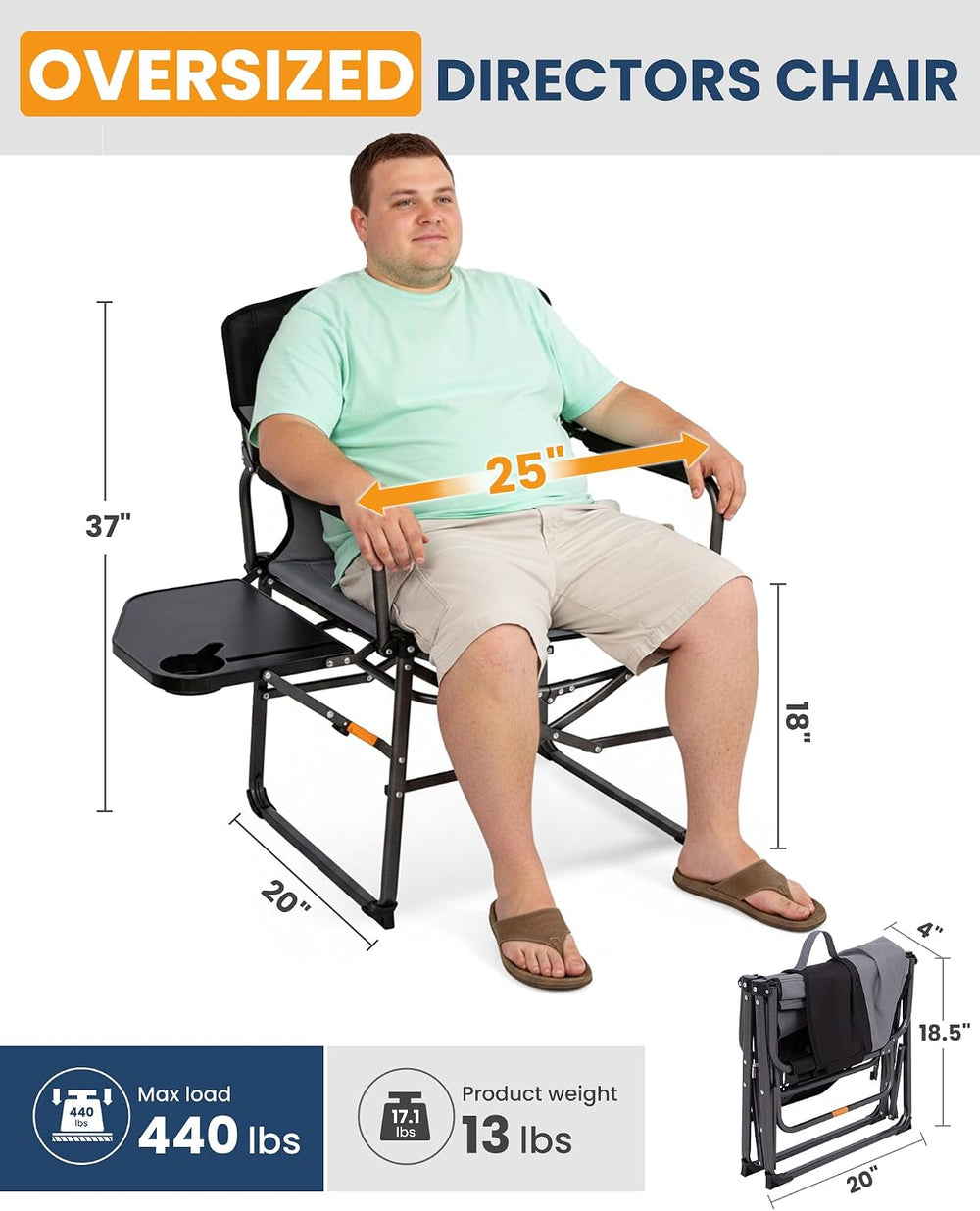 KingCamp Oversized Camping Directors Chair for Big & Tall Heavy Duty 440l...