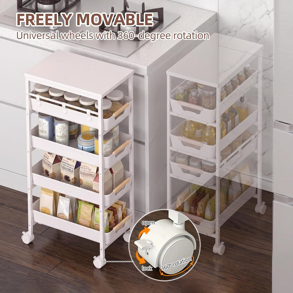 5 Tier Slim Rolling Storage Cart with Pull-Out Drawers,Narrow Utility Organiz...