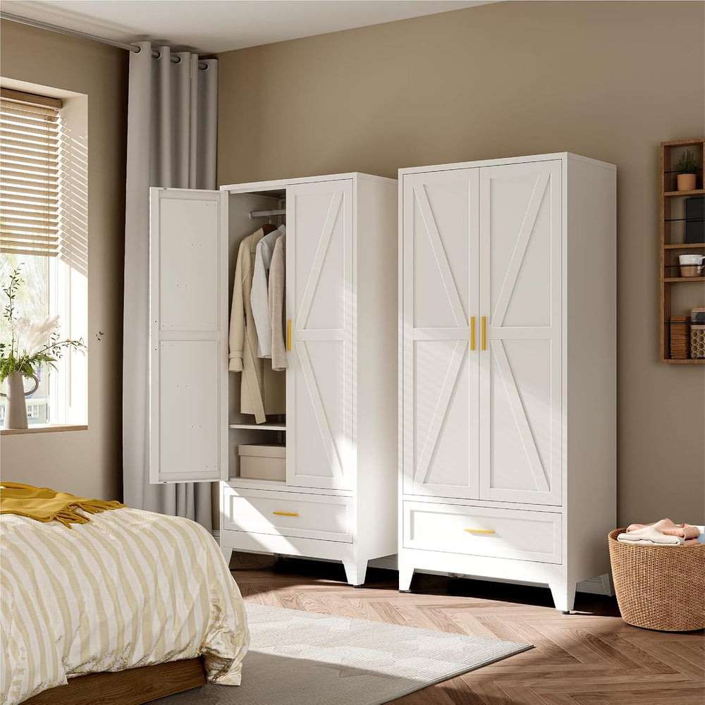 Metal Wardrobe Closet Hanging Rod 71" Tall, Heavy Duty Steel Armoire War...