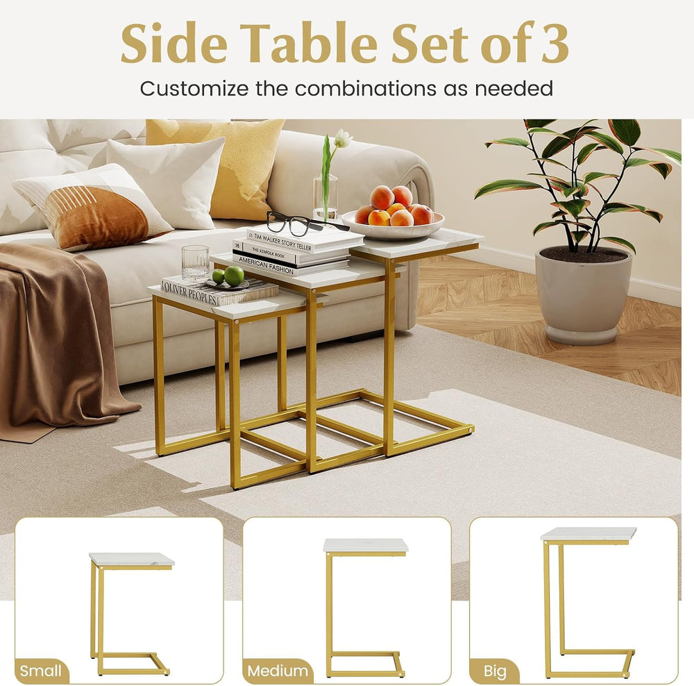 GIANTEX Nesting Coffee Table Set of 3, Stackable Square End Table, White | Fa...