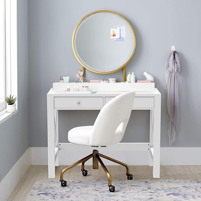 ChooChoo Computer Desk Study for Home Office, Modern Simple 40 Inches White Desk with Drawers, Makeup Vanity Console Table