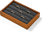 Solid Wood 3-Slots Jewelry Ring Display Tray Showcase Small Jewelry Display Organizer Tray for Rings(M,Grey)