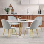 Velvet Dining Chairs Set of 4, Upholstered Mid Century Modern Dining Chairs, Armless Accent Chair with Metal Gold Legs for Living Room, Kitchen, Dining Room, Grey