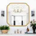 Gold Bathroom Mirror for Wall 24" x 24" Modern Rounded Corner Square Mirror with Non-Rusting Iron Metal Framed Bathroom Vanity Mirror for Over Sink Wall Decor Horizontal/Vertical