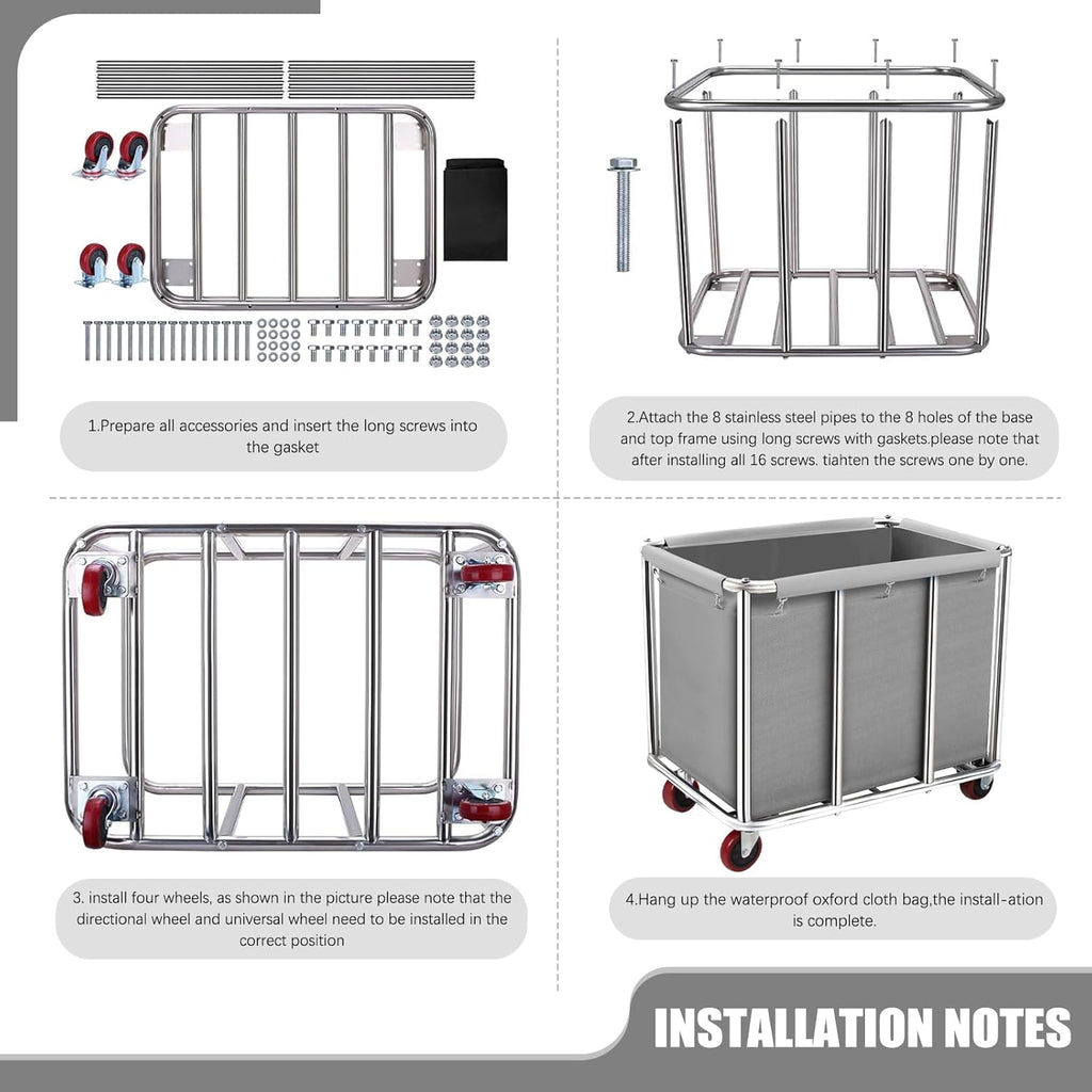 Commercial Laundry Cart on Wheels, 11.35 Bushels Large Laundry Roller, Heavy Duty Stainless Steel, Gray-10