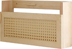 Wall Storage Rack, Wood and Rattan File Holder, 17.3 in Wall Mounted Organizer with Rattan Grid, Handmade Rustic Decor for Living Room, Entryway, Office, Lightweight