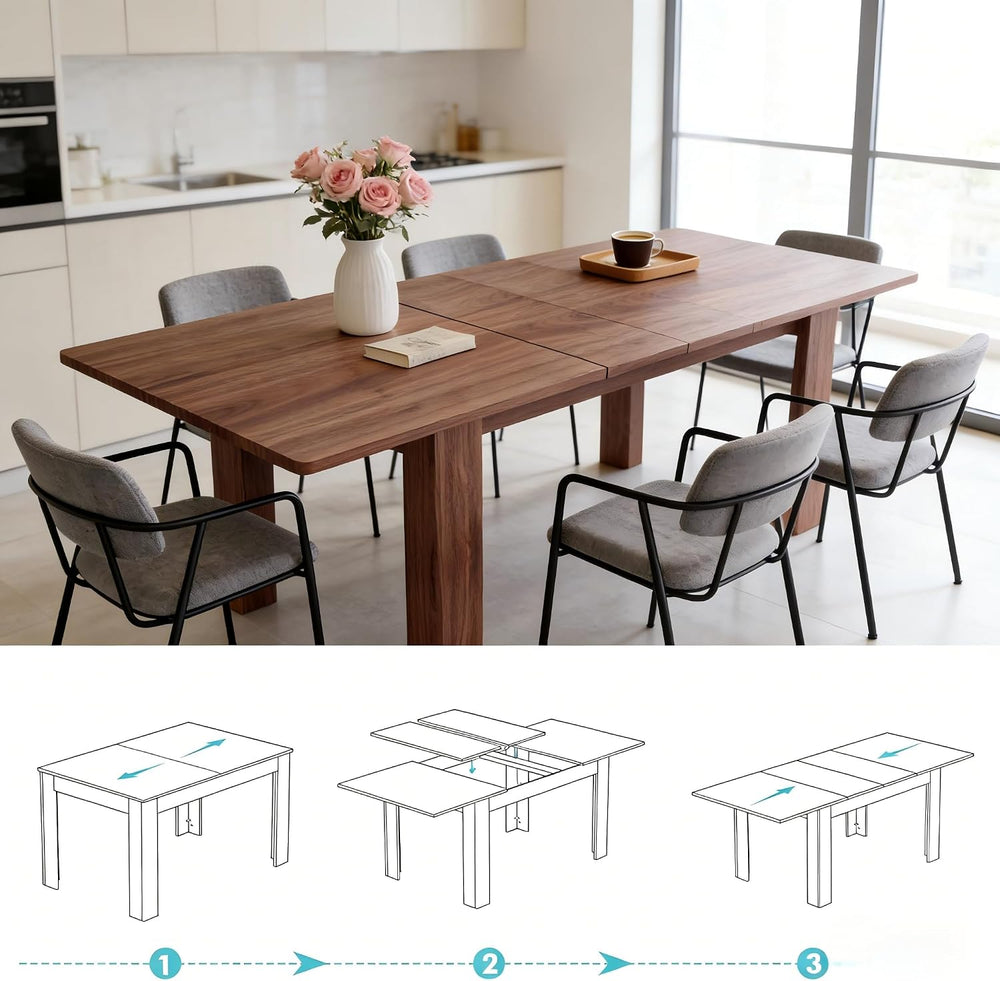 55" to 86" Expandable Dining Table with Slide-Out Leaf for 6 10 Peo...