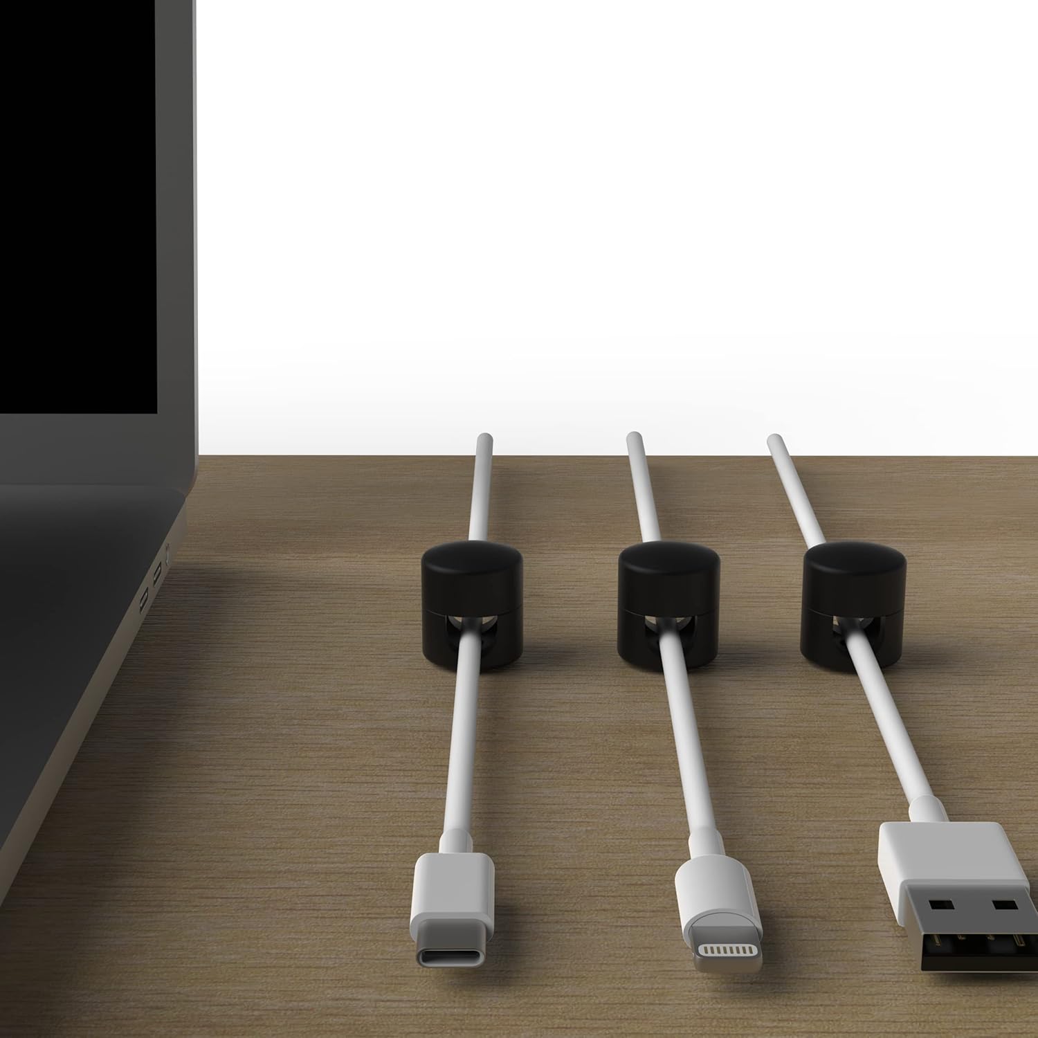 Cable Anchors for Desk Organization Black | Premium Aluminum Cord Organizers | Charger + Cable Management Clips for Home & Office | Stylish, Sturdy, & Functional | (3 Pack)