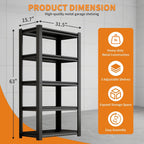 Dyoung 5 Tier Adjustable Garage Shelving Units 63" H Storage Utility Shelves 1800LBS Heavy Duty Shelving Industrial Shelving Rack for Garage Warehouse Basemen, Black (15.7" D*31.5" W*63" H)