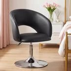 Furniliving Vanity Chair with Arm, PU Leather Chair for Vanity, Swivel Accent Chair, Adjustable Height Makeup Chair with Chrome Base, Living Room Chair for Bedroom, Makeup Room, Study Room, Black