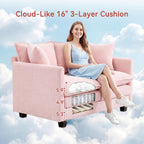Loveseat Sofa Couch, Small Mini Compact 50" Love Seat 27" Deep Cloud Sofa Seat Washable Chenille Pillow for Apartment Bedroom Dorm Attic Studio Office Living Room Small Space 50-Pink