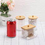 Tbestmax Bathroom Organizer Accessories Set-10 OZ Qtips Holder Storage with Bamboo Lids, Cotton Ball/Swabs Dispenser, Apothecary Container Jar 3 Pcs
