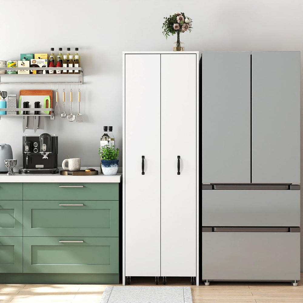 KEIKI Pull-Out Kitchen Pantry Storage Cabinet with Multi-Tier Shelf & Whe...