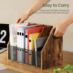 Wooden Desktop File Organizer with Removable Dividers, Mesh Front Panel for Paper, Mail, Magazine, Home Office Desk Storage, Easy Assembly, Rustic Brown MWJ06FG