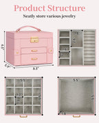 TORIBIO Jewelry Box for Women, Leather Jewelry Organizer with Mirror & Lock, 3-Tier Jewelry Storage Organizer with 2 Drawers for Girls/Women/Mothers, Necklace Earring Bracelets Holder Organizer