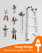 QcoQce 14 Pack Garage Hooks Heavy Duty with 2 Extension Cord Straps,Garage Storage Hooks, Wall Mount Hooks, Garage Organization and Tool Hangers for Bike, Ladder, Ropes and Garden Tools