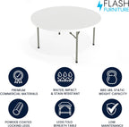 Flash Furniture 5' Round All-Occasion Plastic Folding Event Table for Parties and Trade Shows, Folding Banquet Table for Indoor/Outdoor Events, White