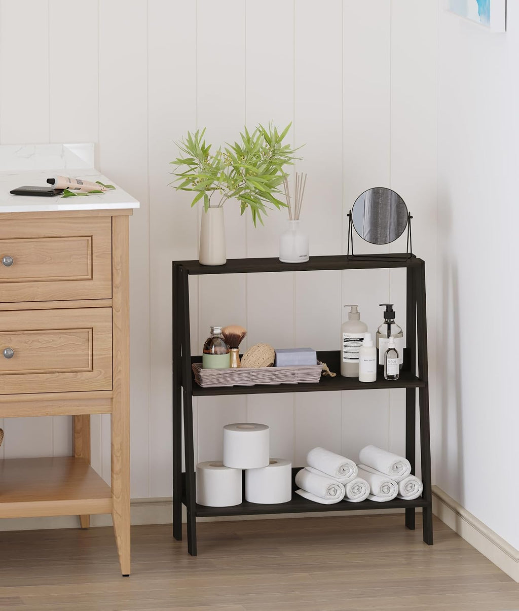 2 Tier Bathroom Ladder Shelf, Bathroom Ladder Shelves, Storage Organizer for Small Space, Freestanding Open Shelving Display Stand for Living Room Bedroom Kitchen, Black