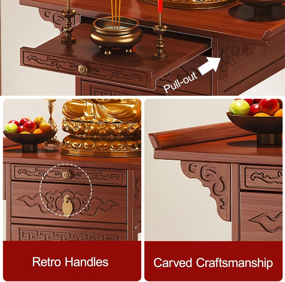 Meditation Table, Altar Cabinet with Pull-Out Storage Board, Personal Shrine ...