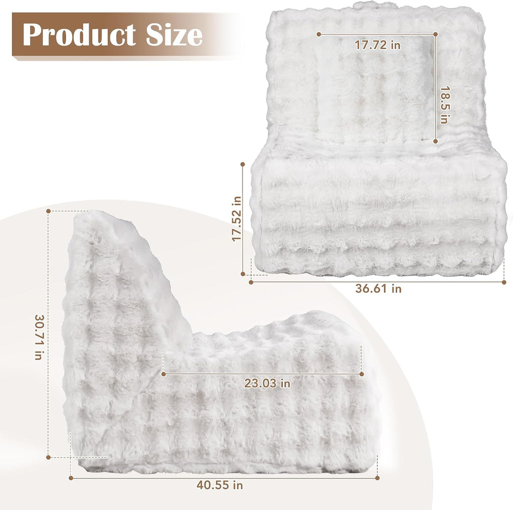 Bean Bag Chair for Adults, Giant Bean Bag Sofa with Soft Pillow, Comfy Faux Fur Fireside Beanbags with Handle for Living Room, Bedroom, Apartment, Bubble White