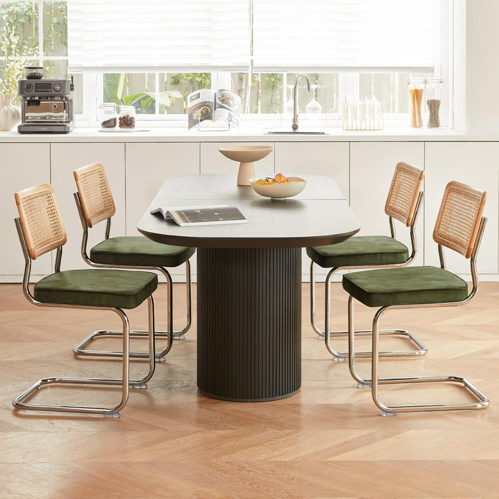 GrandNoor Rattan Dining Chairs Set of 4, Wooden Mid Century Modern Dining Roo...