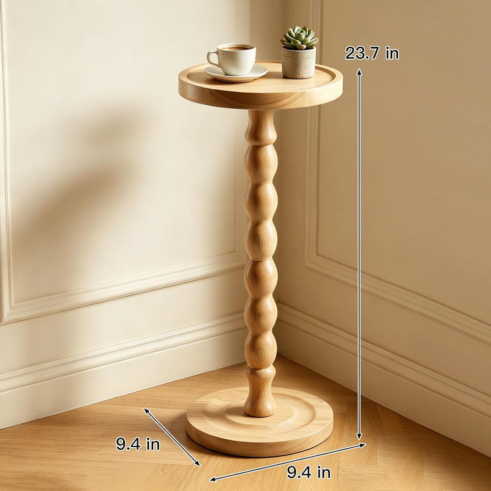 Round Side Table, Small End Table for Small Spaces with Solid Wood Leg, Accen...