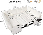 Vipbear 8 Seat U Shaped Modular Sectional Sleeper Sofa with Pull Out Bed/Reclining Backrest/USB Ports/Table/LED Light/Storage Seat, Sectional Sleeper Couch, Tool-Free Assembly, Chenille Beige