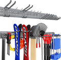 Garage Tool Organizer Wall Mount 64 inches with 13 Adjustable Heavy-Duty Hooks, Garage Organization, Garden Tool Storage Rack, Yard, and Shed, Holds Up to 520 lbs (Grey)