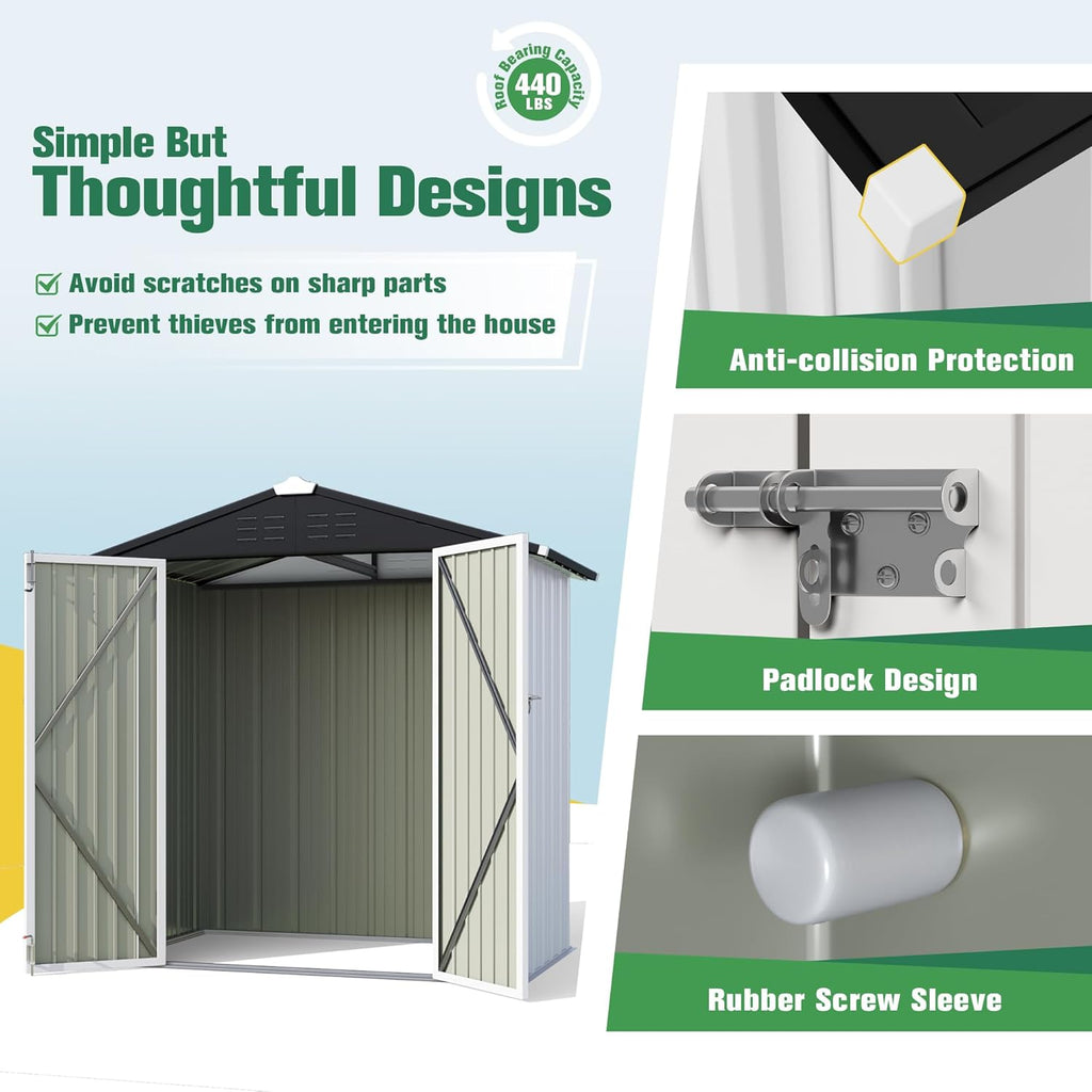 Flamaker 6x4 FT Storage Shed Waterproof Metal Garden Shed with Lockable Door Utility Tool Shed Outdoor Storage for Backyard, Patio and Lawn, White