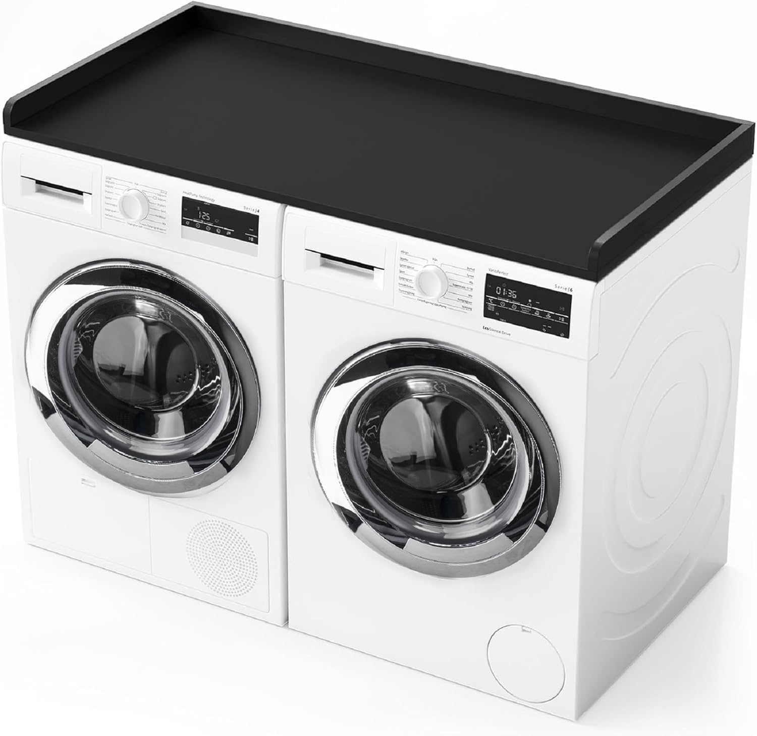 1-Tier Washer Dryer Countertop, 54"W x 27.55"D Laundry Countertop with Edge Rails and Non-Slip Pad, Washer and Dryer Topper for Laundry Room Storage Organization (Black)