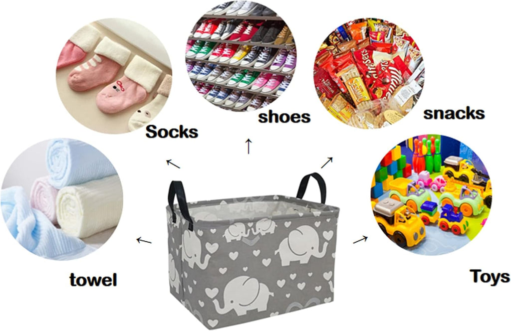 Storage Basket Home Shelf Basket Kids Organizer Box Clothes Laundry Hamper Nursery Bin Gift Laundry Basket with Handles for Home (love elephant)