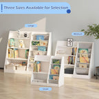 White Kids Bookshelf Wood Toy Storage Organizer Cabinet Children Bookcase Toddler Baby Sling Book Rack Adjustable Shelf for Playroom Bedroom Nursery Hallway School Kindergarten