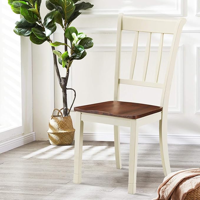 Giantex Wood Dining Chairs Set of 4, Armless Kitchen Chairs w/Solid Rubber Wood Frame, Easy to Assemble Dining Side Chair, Farmhouse Dining Room Chairs